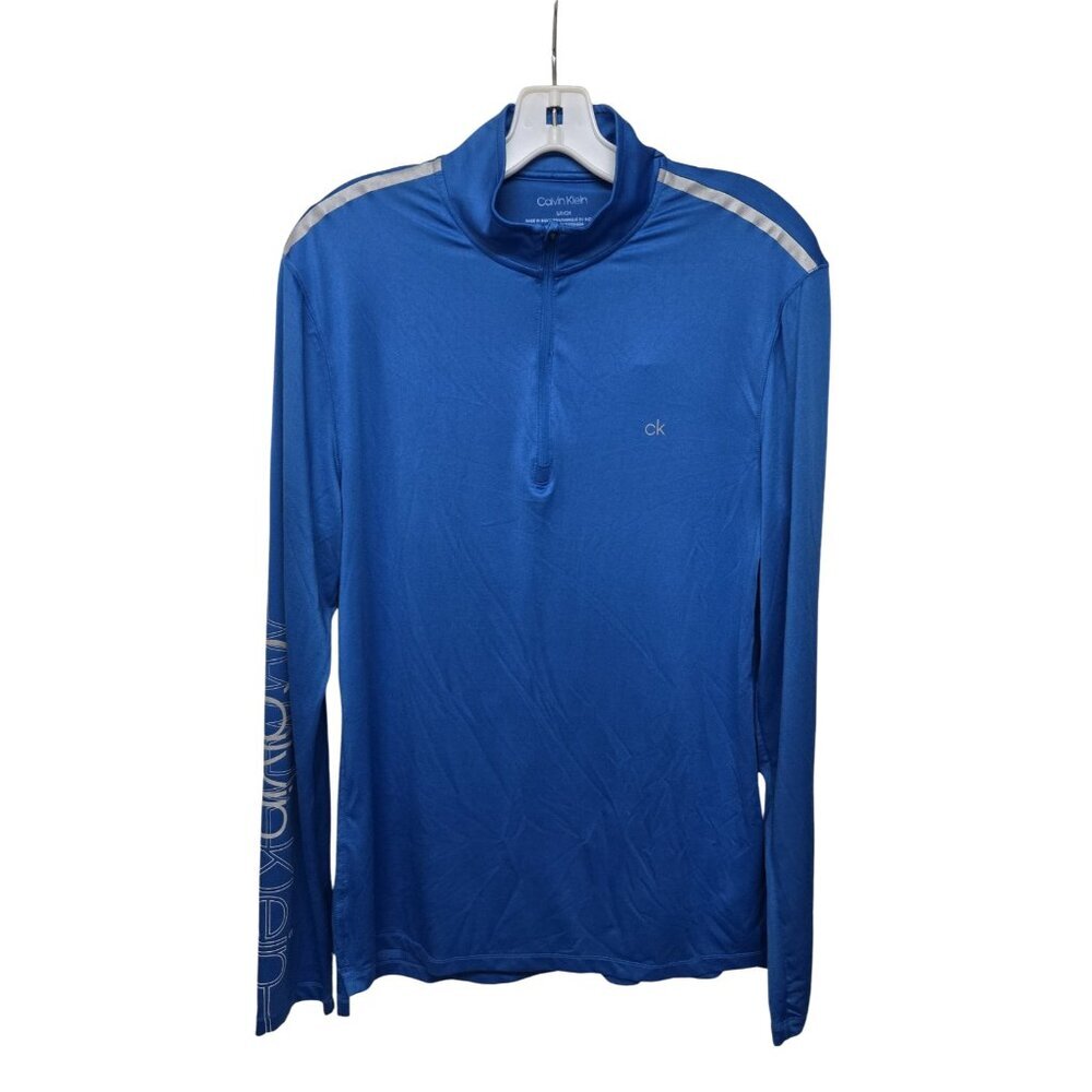 Calvin Klein Womens Top Half Zip Long Sleeve Activewear Shirt Blue Size Small